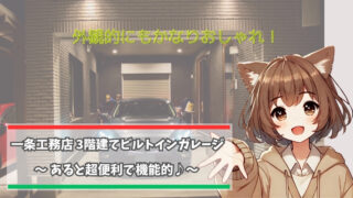 一条工務店の3階建て住宅のビルトインガレージを紹介している女性