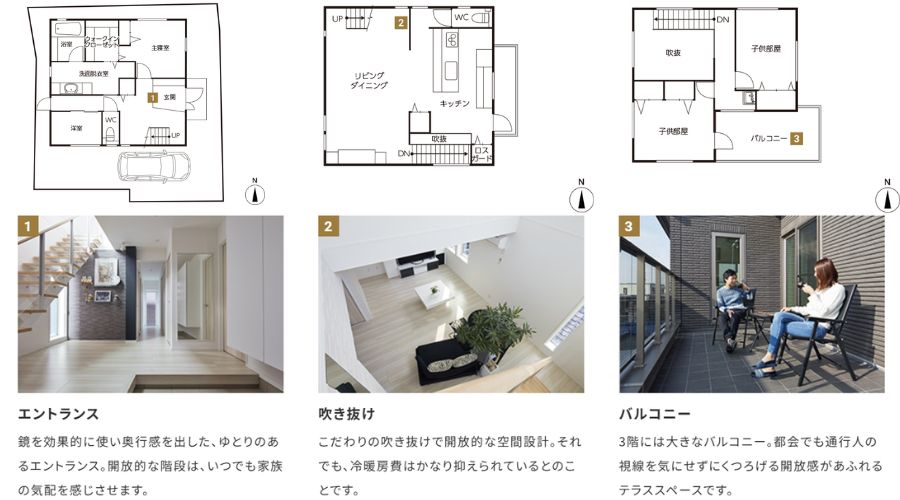 一条工務店の3階建て住宅の間取り