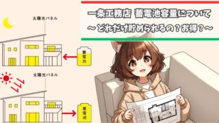 一条工務店の蓄電池の容量について紹介している女性