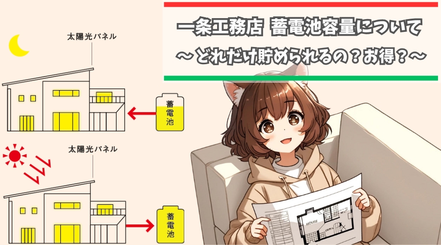 一条工務店の蓄電池の容量について紹介している女性