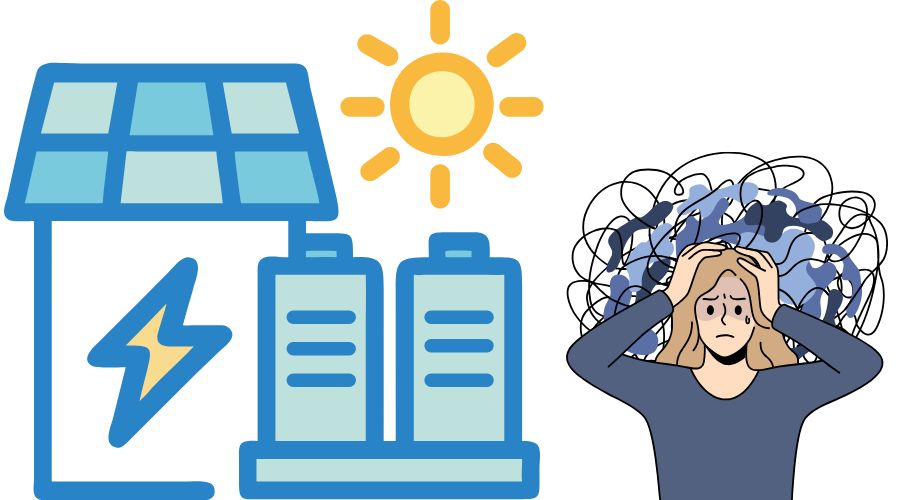 蓄電池と頭を抱えている女性