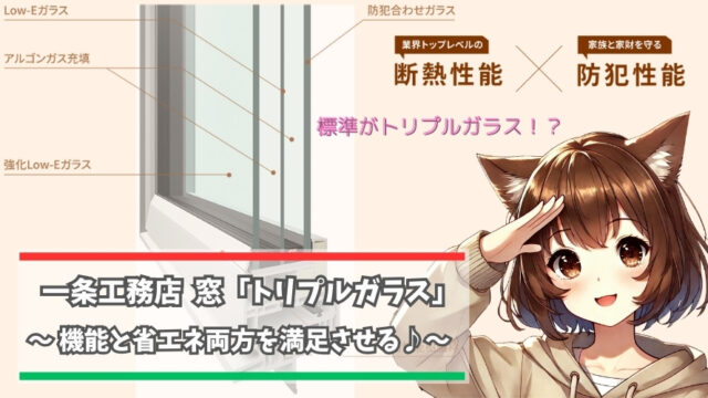 一条工務店のトリプルガラスを紹介している女性