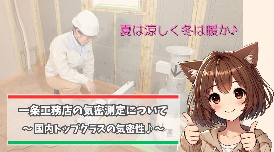 一条工務店の気密測定について解説している女性