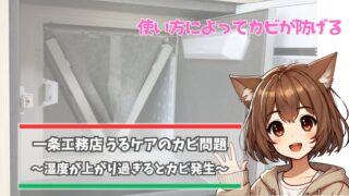 一条工務店のうるケアのカビの原因と対策について解説している女性
