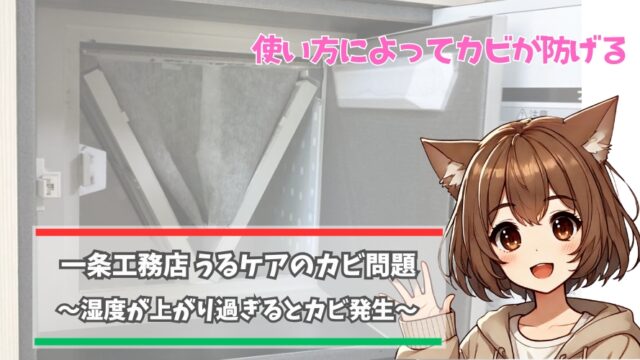 一条工務店のうるケアのカビの原因と対策について解説している女性