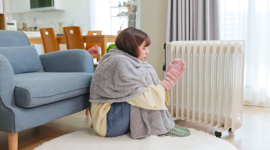 寒がっている女性