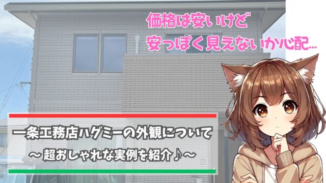 一条工務店のハグミーの外観について紹介している女性