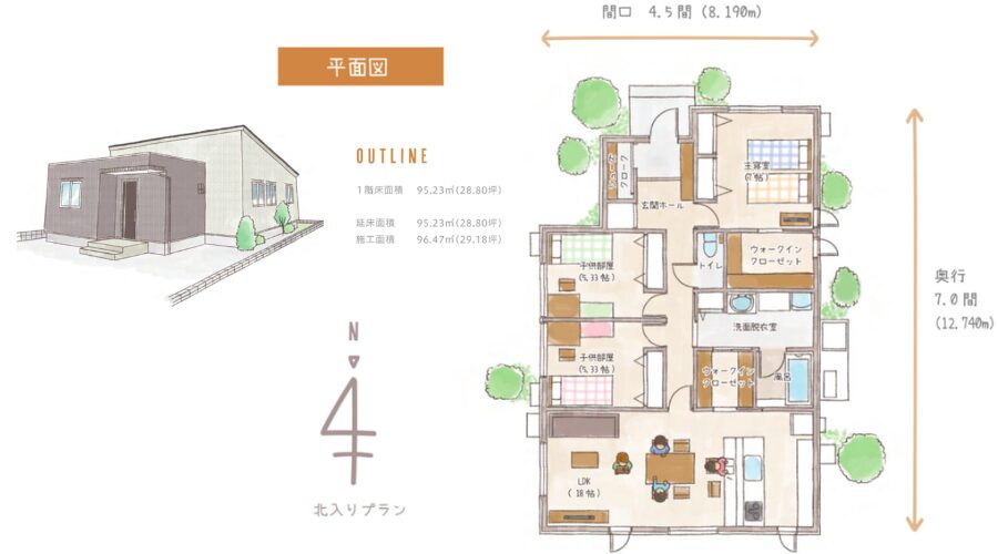 一条工務店のハグミーの平屋間取りプラン29坪