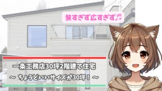 一条工務店の30坪2階建て住宅を紹介している女性