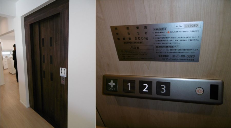 一条工務店の3階建て住宅のエレベーター