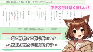 一条工務店の工期について解説している女性