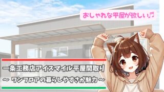 一条工務店アイスマイル平屋の間取りについて解説している女性