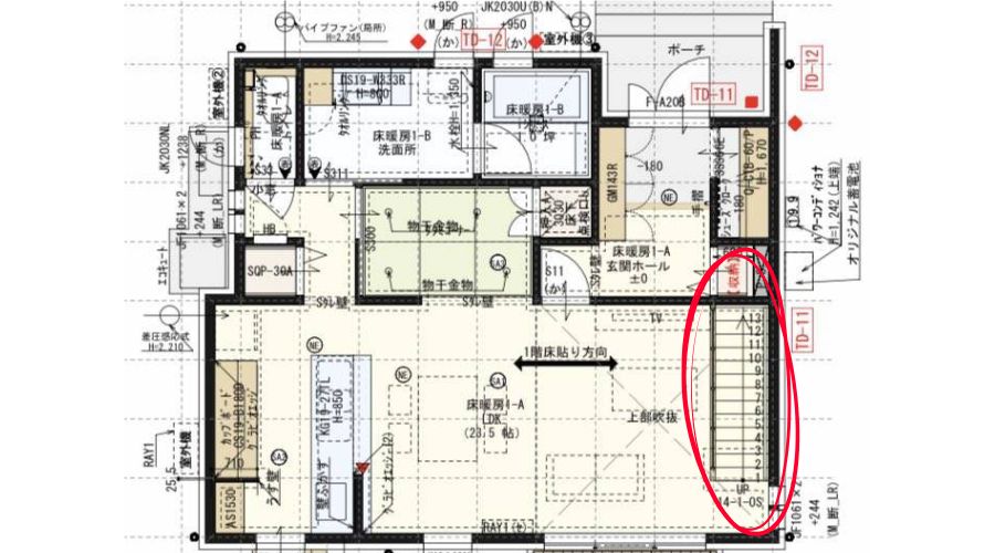 一条工務店のオープンステアの間取り