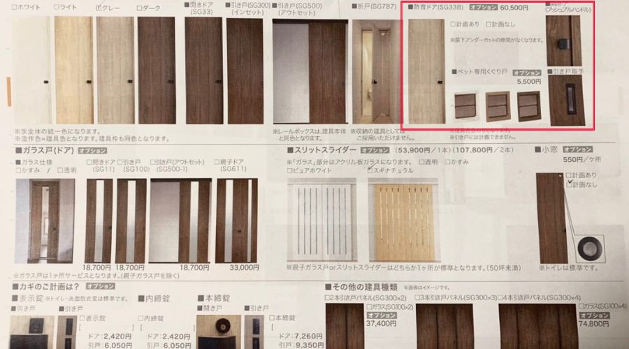 一条工務店の室内ドアのカタログ