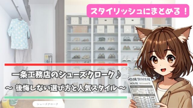 一条工務店のシューズクロークについて解説している女性