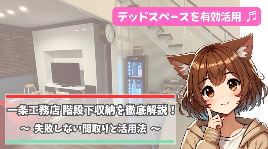 一条工務店の階段下収納について紹介している女性
