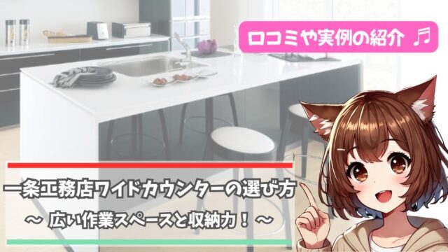 一条工務店のワイドカウンターを紹介している女性