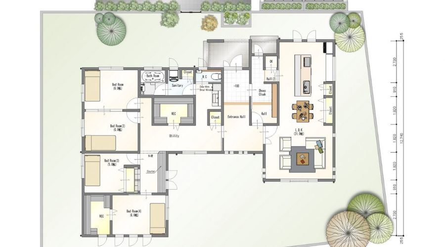 一条工務店の平屋間取り①