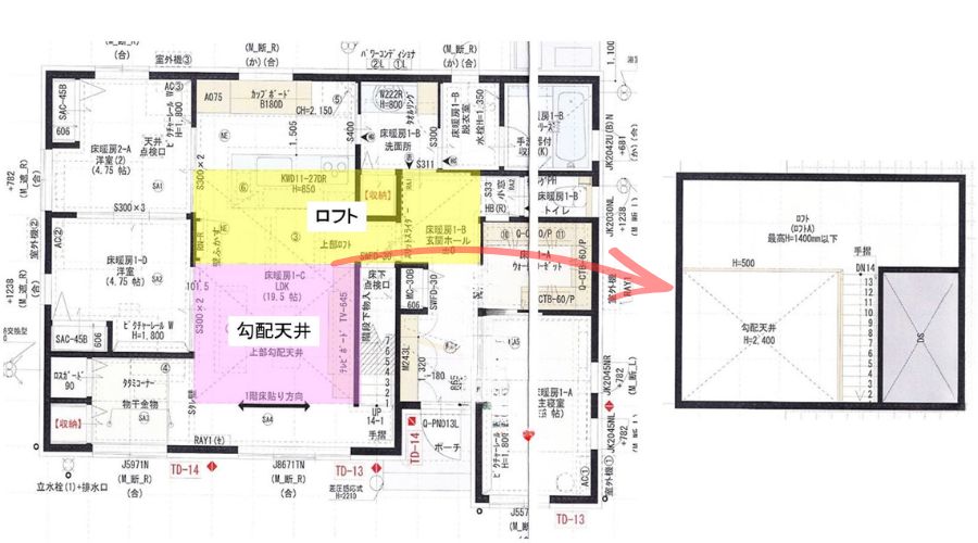 一条工務店のロフト(1.5階中二階)間取り図